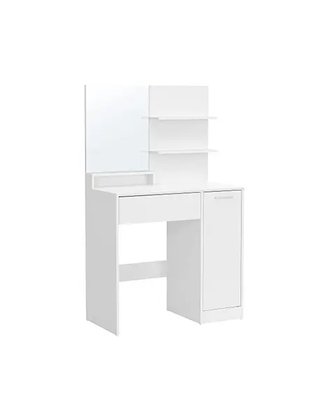 Masa de toaleta cu oglinda si rafturi, Vasagle, 80 x 40 x 132 cm, RDT119W01, Alb
