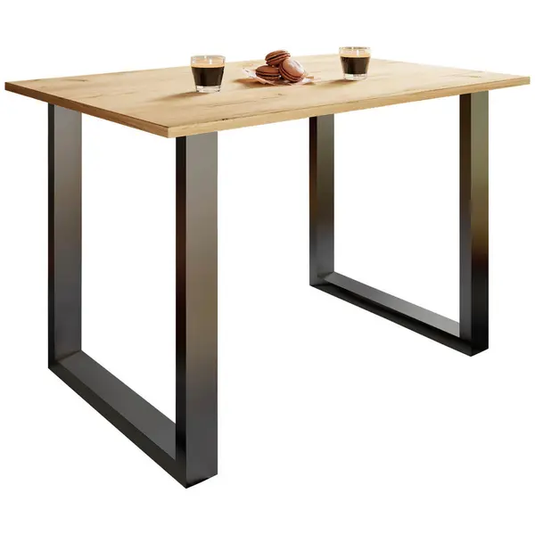 Masă din metal, material pe bază de lemn, 140/80/76 cm,