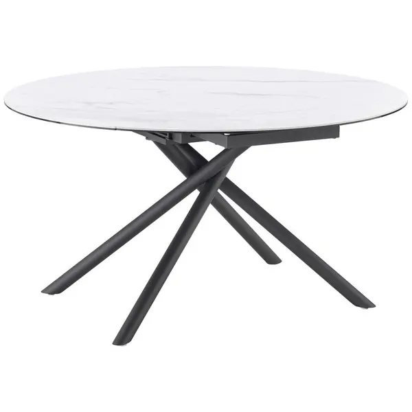 Masă din metal, sticlă, ceramică, 90-140/140/76 cm,