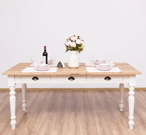 Masa dining 160x90cm, blat stejar cu finisaj Cream/Natural Brown