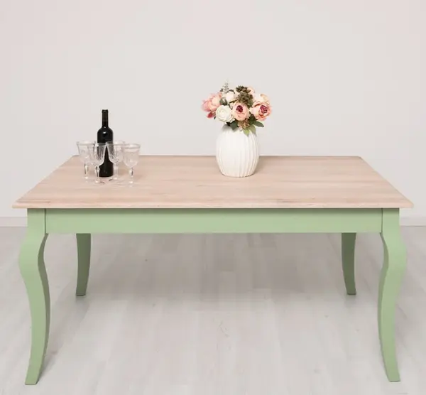 Masa dining cu picioare curbate 180x90x78cm, blat stejar cu finisaj Muted Olive/Light Natural