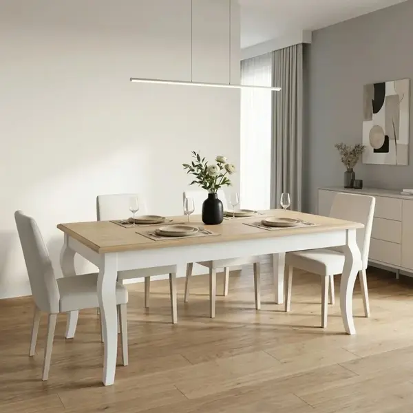 Masa dining cu picioare curbate 180x90x78cm cu finisaj Dublu color