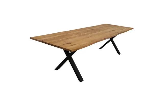 Masa Dining din Lemn Masiv de Stejar cu Picioare Metalice, 8-12 Persoane - BERGO 240x95x75 cm (10 persoane), Stejar Natur, X