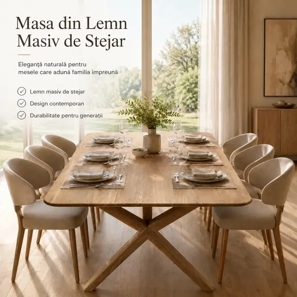 Masa Dining din Lemn Masiv de Stejar - Valmond 240x95x75 cm