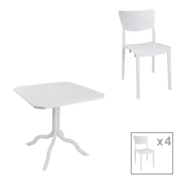 Masa dining Icon-Ignite pakoworld, set de 5 piese, din PP in nuanta alba. Masă dining Icon-Ignite pakoworld, set de 5 piese, din PP în nuanță albă.