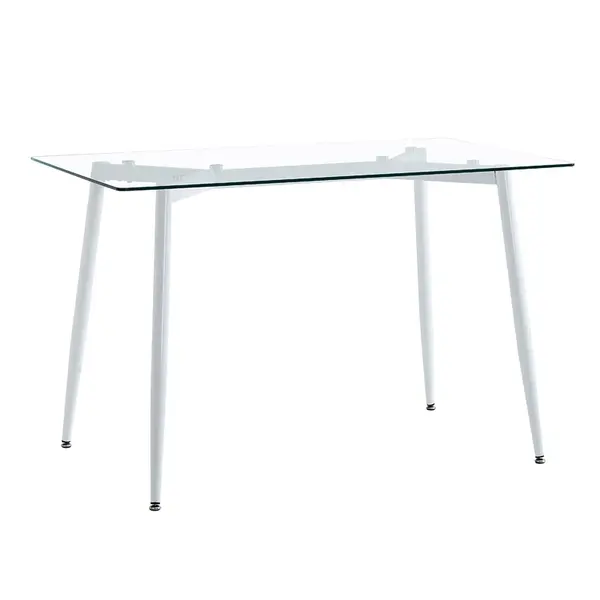 Masa dining Quana, Pako World, Sticla, Picioare albe, 120x70x75 cm