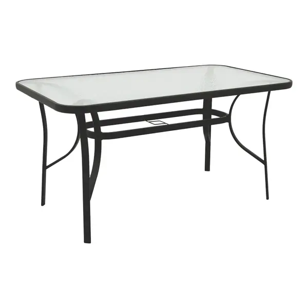 Masa Ensure metalica cu blat din sticla, neagra, 140x80x70 cm