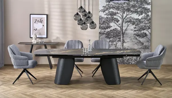 Masa extensibila Forum marmura neagra/negru L180-260 cm