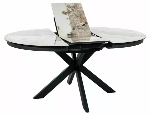 Masa extensibila Porto Ceramic alb lucios/negru mat L120-160xl120 cm