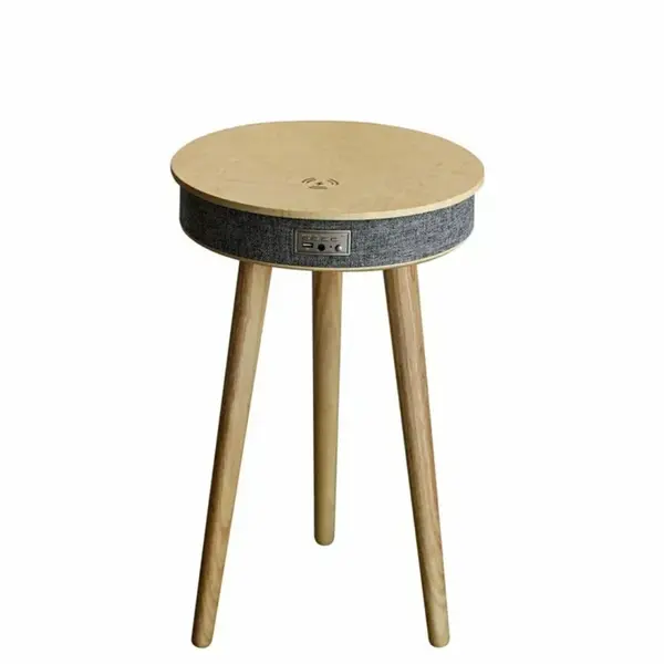 Masă inteligentă cu Bluetooth 5.0, sistem audio 20W și &icirc;ncărcare wireless &ndash; Nuanță Stejar, design rafinat din MDF și lemn de stejar
