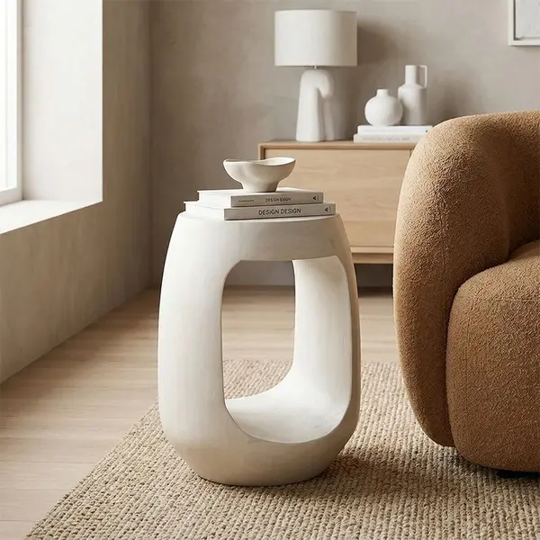 Masă laterală cu design practic Lenora, Stil Modern, Lemn de Mango Solid, Natural, 33x45 cm