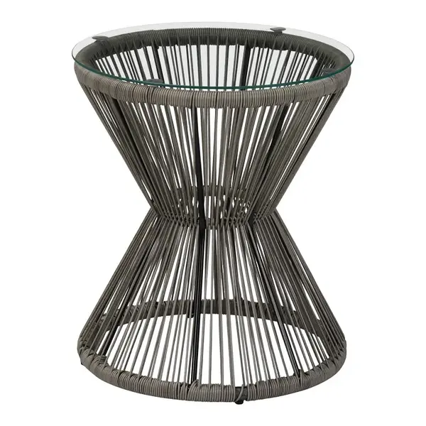 Masa Mabil pakoworld din sticla - pe ratan in culoarea gri D50x55cm Masă Mabil pakoworld din sticlă - pe ratan în culoarea gri D50x55cm