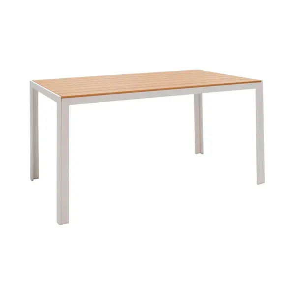 Masa Nares, ambalaj Pakoworld, aluminiu, placa din lemn de fag, nuc deschis, 140 x 80 x 72,5 cm Masa Nares, ambalaj Pakoworld, aluminiu, placă din lemn de fag, nuc deschis, 140 x 80 x 72,5 cm