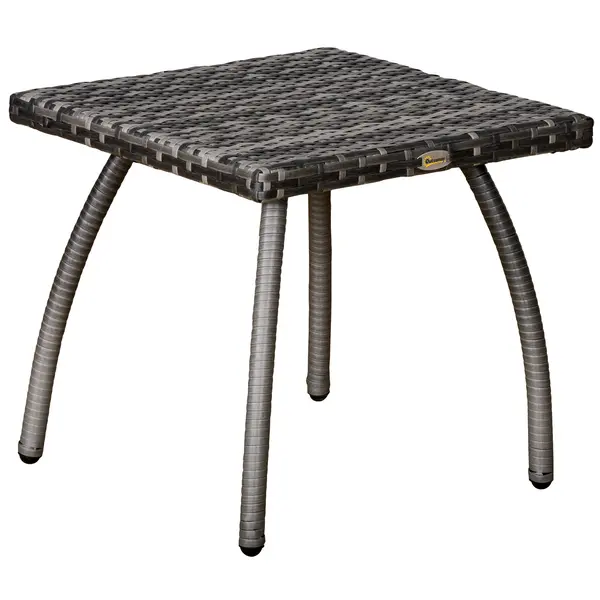 Masa Outsunny din Ratan sintetic pentru Exterior, Gradina, Terasa Impermeabilă Gri 45x45x44cm | Aosom Romania