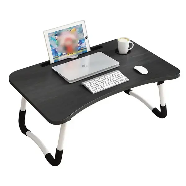Masă pliabilă pentru laptop, 60x40x28cm, neagră &ndash; Design modern din MDF și metal