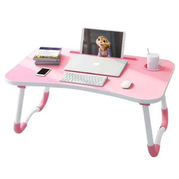 Masă pliabilă pentru laptop, 60x40x28cm, roz &ndash; Design modern din MDF și metal