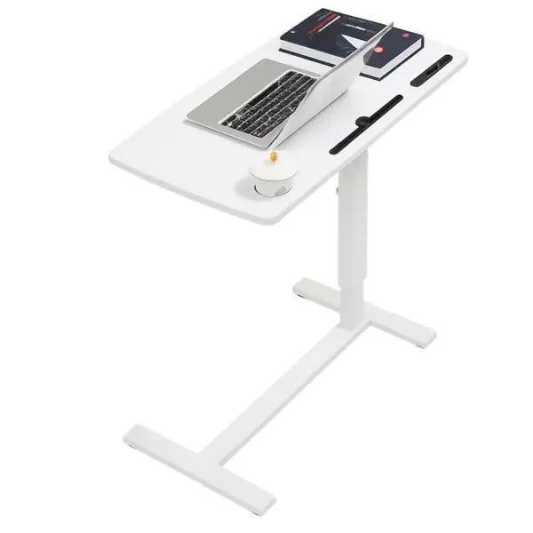 Masă reglabilă pentru laptop cu suport pentru cană și slot &ndash; design modern, robustă și multifuncțională-80x40x(66-94)cm-white