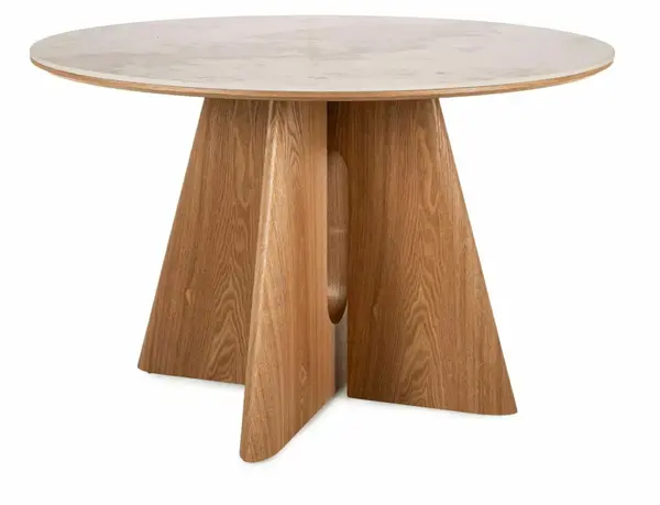Masa rotunda Alzano Ceramic alb lucios/stejar ø120/h77 cm