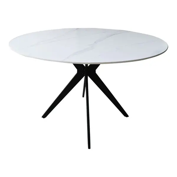 Masa rotunda cu aspect de marmura, piatra sinterizata/metal, negru, 120x76 cm