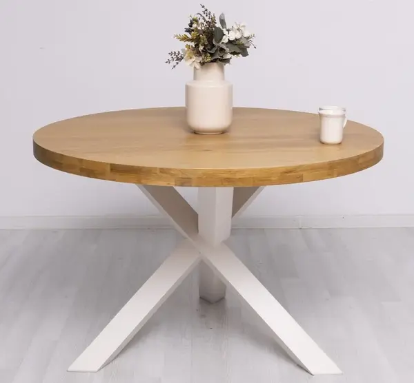 Masa rotunda cu picior XY, blat stejar cu finisaj Cream/Light Walnut Waxed
