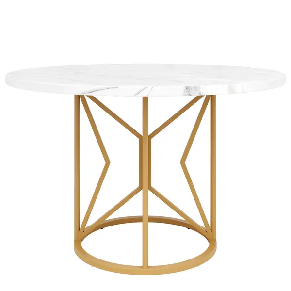 Masă rotundă de dining din MDF, Alb+Auriu | Aosom Romania