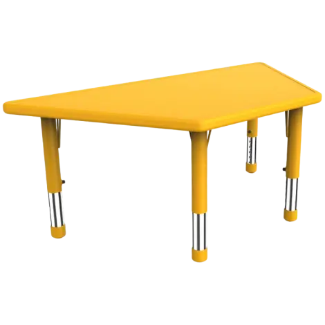 Masa trapezoidala galbena din plastic reglabila marimea 1-3 pentru gradinita