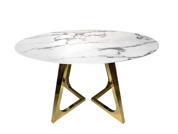 Masa Veneto rotunda alb/gold marmura – H76 cm