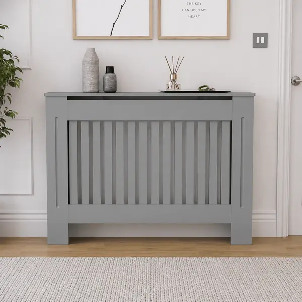 Mască calorifer ECO L 132 cm, MDF cu lamele verticale – Gri lucios - Default Title