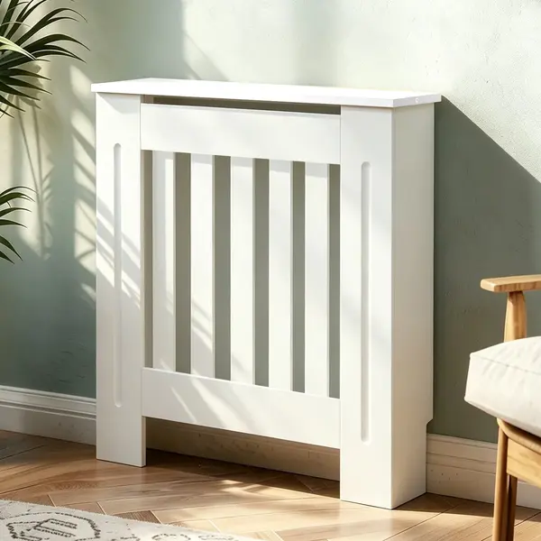 Mască calorifer ECO, MDF cu lamele verticale – Alb lucios - XS - 65 x 19 x 81.5 cm