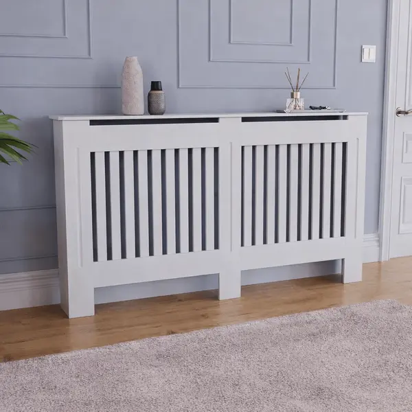 Mască calorifer L 152 cm, MDF cu lamele verticale – Alb lucios - Default Title