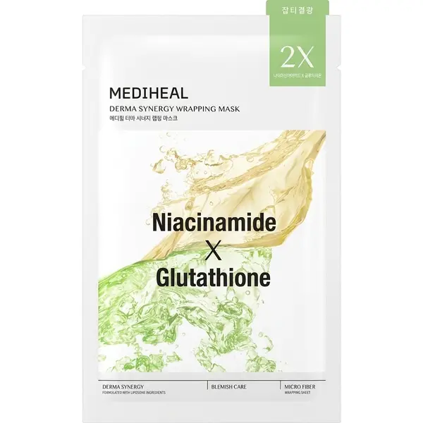 Mască de față pentru luminozitate, Derma Synergy Wrapping Mask Niacinamide x Glutathione, 25 ml, Mediheal