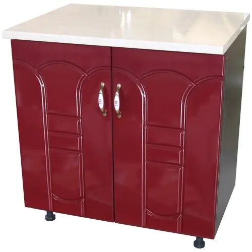 Masca pentru chiuveta cu 2 usi 80 cm Zebra, Wenge/MDF Rosu Tulip, cu blat Travertin, 80 x 85 x 60 cm
