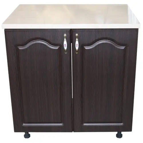 Masca pentru chiuveta cu 2 usi 80 cm Zebra, Wenge/MDF Wenge Mustata, cu blat Travertin, 80 x 85 x 60 cm