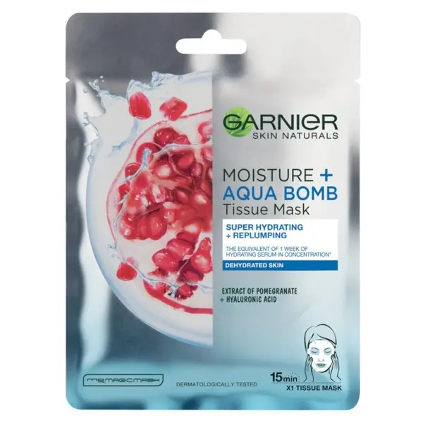 Masca Servetel Garnier Skin Naturals Moisture Aqua Bomb, cu Rodie, 32 g