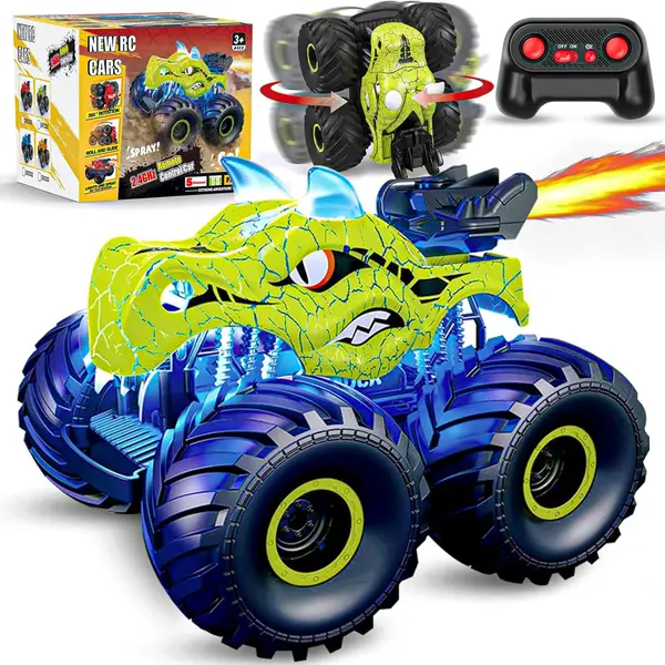 Masina cu telecomanda RC Timebox, 4x4, Dinozaur Monster Truck, lumini LED, Verde - Default Title