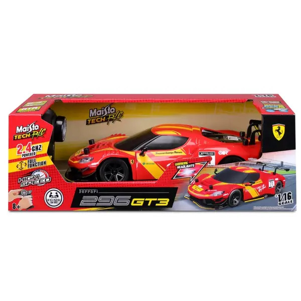 Masina de curse cu telecomanda, Maisto Tech, Ferrari 296 GT3, 1:16