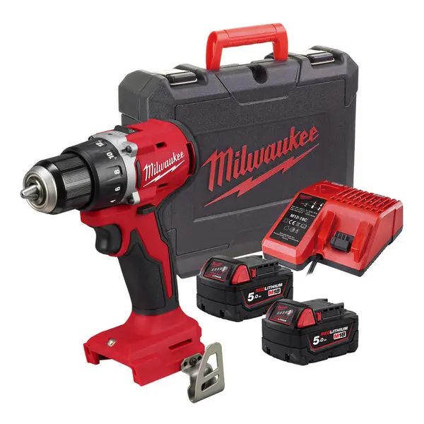 Masina de gaurit Milwaukee M18 BLDDRC-502C, mandrina 13mm, motor fara perii, cuplu 60.5 Nm, cu doi acumulatori M18, 4933492835