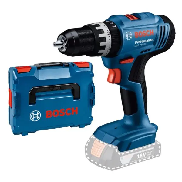 Mașină de găurit și înșurubat cu percuție cu acumulator Bosch – Professional, GSB 18V-25, 18 V, 56 Nm, Solo, cu valiză L-BOXX