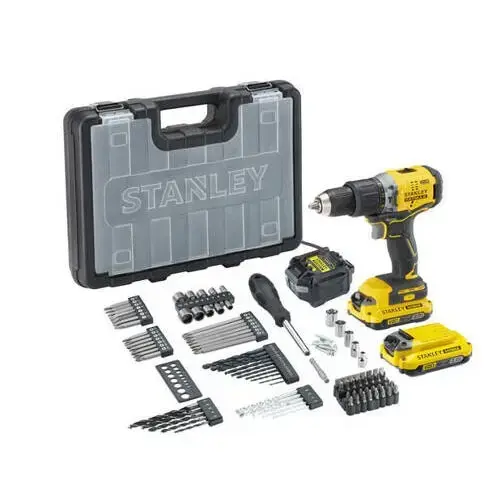 Masina de gaurit Stanley Fatmax SFMCD715D2A, motor fara perii, 60Nm, 1900 rpm, 18 V, 2 baterii de 2,0 Ah Li-ion, incarcator Galben/Negru