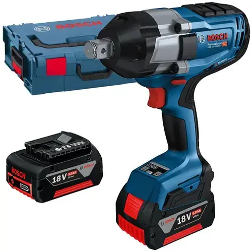 Masina de insurubat cu impact cu 2 acumulatori Bosch - GDS 18V-1050 H, Li-Ion, 18 V, 5 Ah, 1050 Nm, M10-M24, motor fara perii, cuplu reglabil