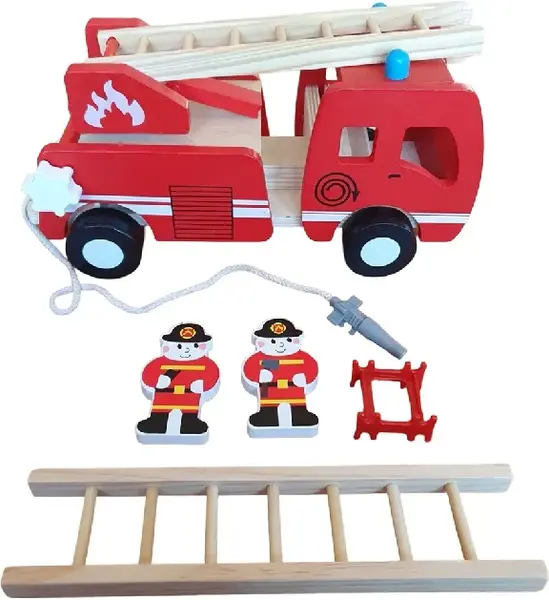 Masina de pompieri din lemn cu figurine - Jucarie educativa Montessori 3+