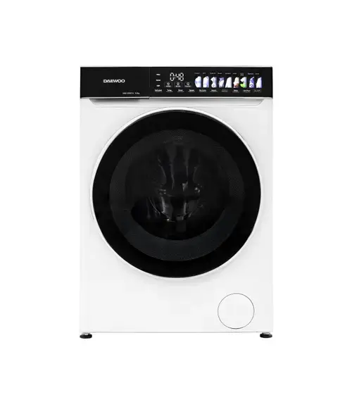 Masina de spalat rufe Daewoo DWD-DS9014, 9 kg, motor inverter, 1400 rpm, 12 programe, butoane touch, panou de control negru cu pictograme colorate, usa dubla neagra, Clasa A (Alb)