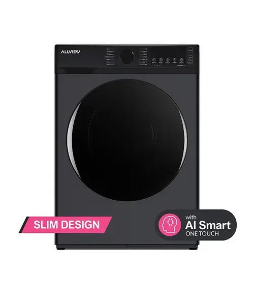 Masina de spalat rufe frontala slim Allview SENSY W800, 8kg, 1200 RPM, Clasa A, Smart One Touch AI, Motor Inverter, Spalare cu abur, Sterilizare, Spalare rapida 15 min (Gri)