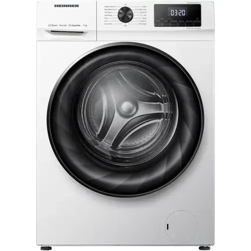 Masina de spalat rufe Heinner HWM-H9014INVA+++, 9 kg, 1400 RPM, Motor inverter, Display digital, Blocare acces copii, Clasa A (Alb)