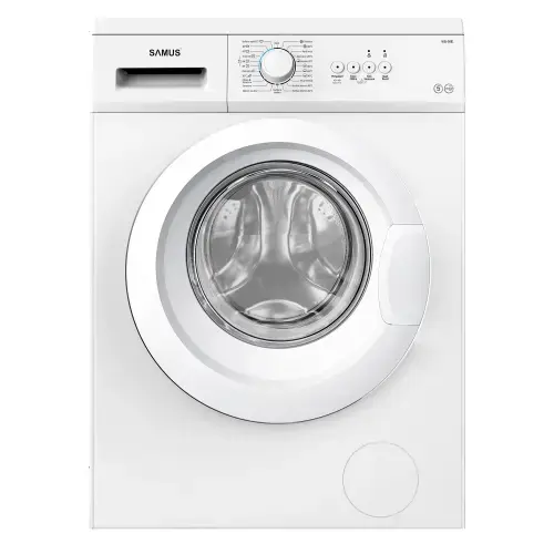Masina de spalat rufe Samus WSL-5081, 5 kg, Slim, Clasa energetica D, 800 rotatii, 23 programe, Afisaj cu led, Blocare acces copii, Pornire intarziata, Curatare tambur (Alb)