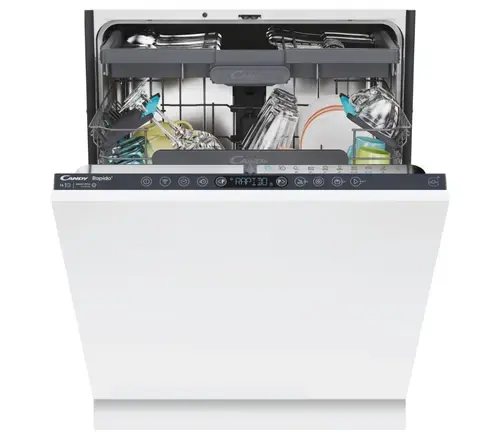 Masina de spalat vase incorporabila Candy Rapido CI 6B4S1PSA, 16 seturi, 10 programe, Clasa B, Motor Inverter, Wi-Fi, Bluetooth, 3 cosuri, Power Wash, Usa cu deschidere automata, Add-dish, Wash&Dry 35’, Maxi Tub, 60 cm (Alb)
