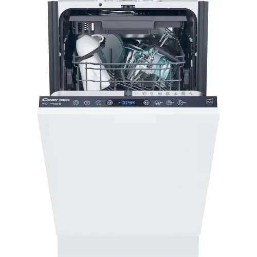 Masina de spalat vase incorporabila Candy Rapido CI1C7SB1FA, 11 seturi, 8 programe, Clasa C, 3 sertare, WiFi, Motor inverter, Wash & Dry 35', Automatic Open Door, 45 cm (Alb)