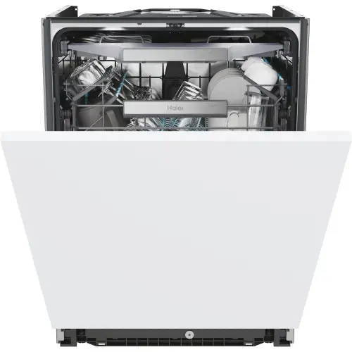Masina de spalat vase incorporabila Haier I-Pro Shine Series 6 XS 4A4M3PB, 14 seturi, 10 programe, Clasa A, Motor Inverter, Wi-Fi, AI program, H-arm spray, Maxi Tub, Automatic open door, Power Wash, Total Water block, Sliding door, 60 cm (Alb)