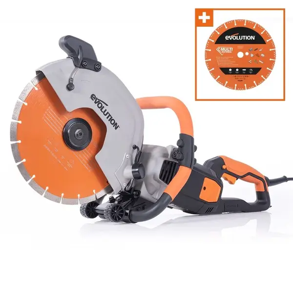 Masina de taiat beton, zidarie si piatra Evolution R300DCT+ 2400W cu disc diamantat Premium de 300mm si pulverizator apa