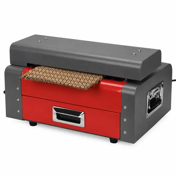 Masina de taiat carton pentru umplutura si protectie colete, Hawire X70, 325 mm, 200W, 3 m/min, Functie reverse, Buton urgenta, Rosu